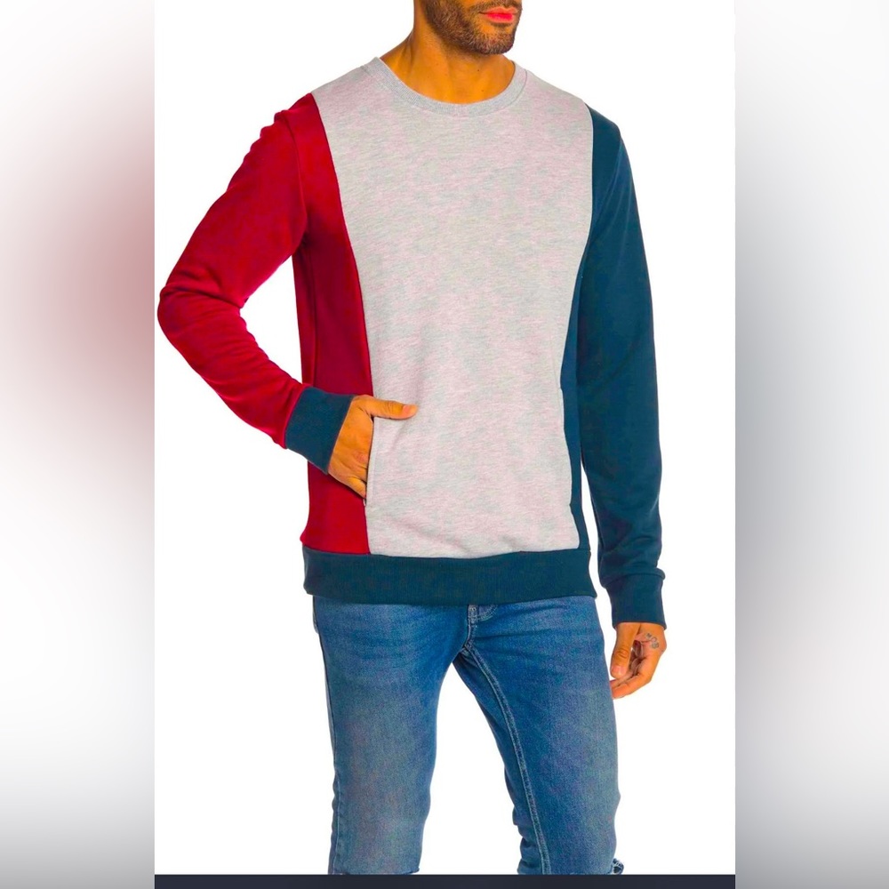 Sovereign Code Mens Sweatshirt Fleece Multicolor Colorblock Crew Pockets Sz XL